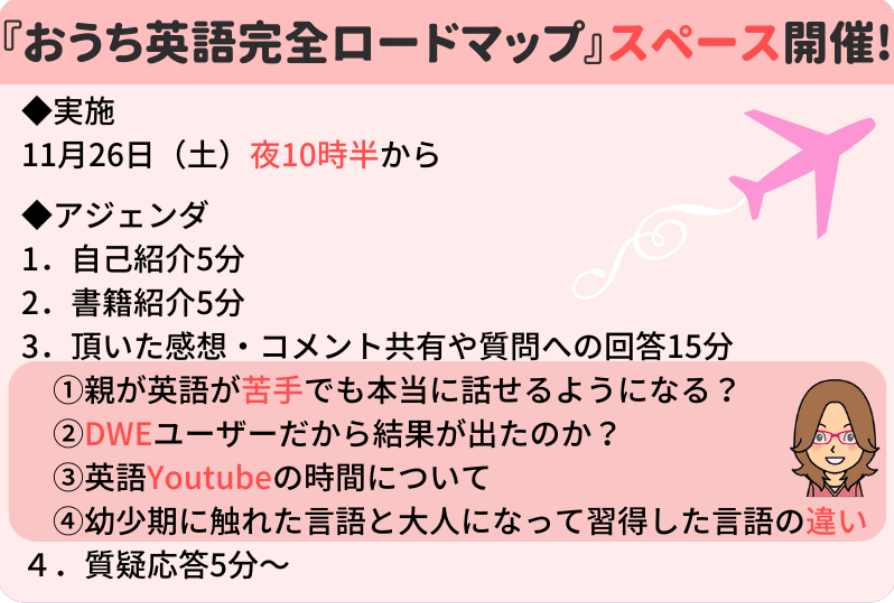 おうち英語完全ロードマップのスペースのアジェンダ